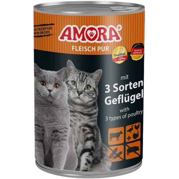 AMORA Cat Fleisch Pur 3 Geflügel 6x400g