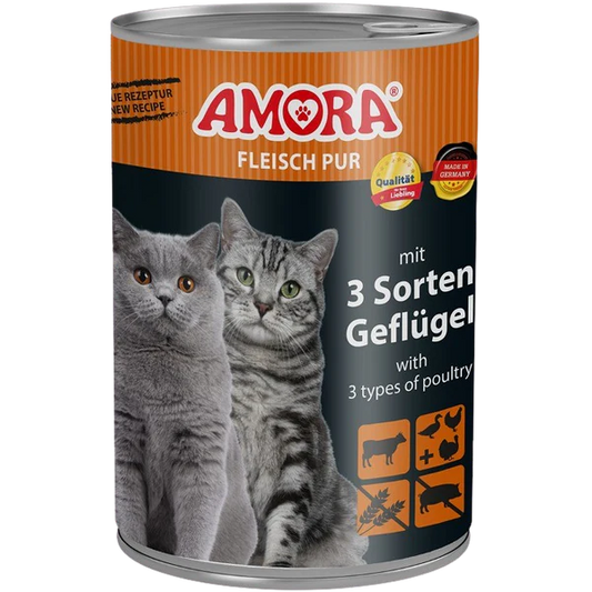 AMORA Cat Fleisch Pur 3 Geflügel 6x400g