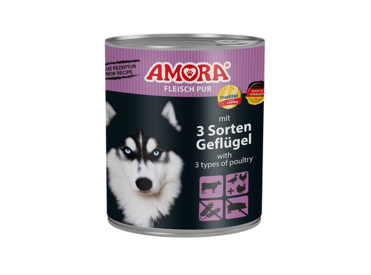 AMORA Dog Pur 3 Sorten Geflügel 6x800g